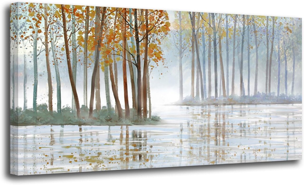 Birch Trees Wall Art Abstract Canvas Forest Branches Landscape Picture Colorful Painting, Nature Modern Artwork Large Size Framed for Living Room Bedroom Bathroom Home Office Wall Decor 48"x24"